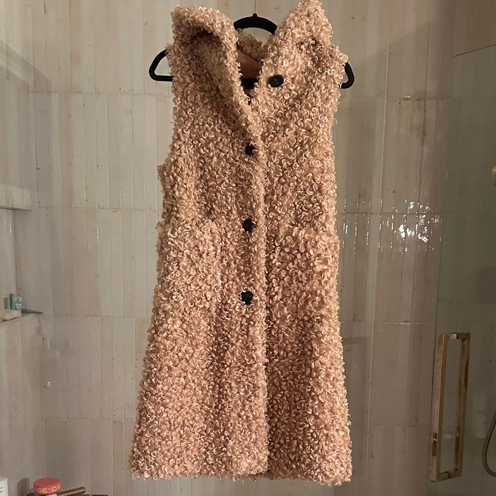 Women's Tan Curly Faux Fur Vest